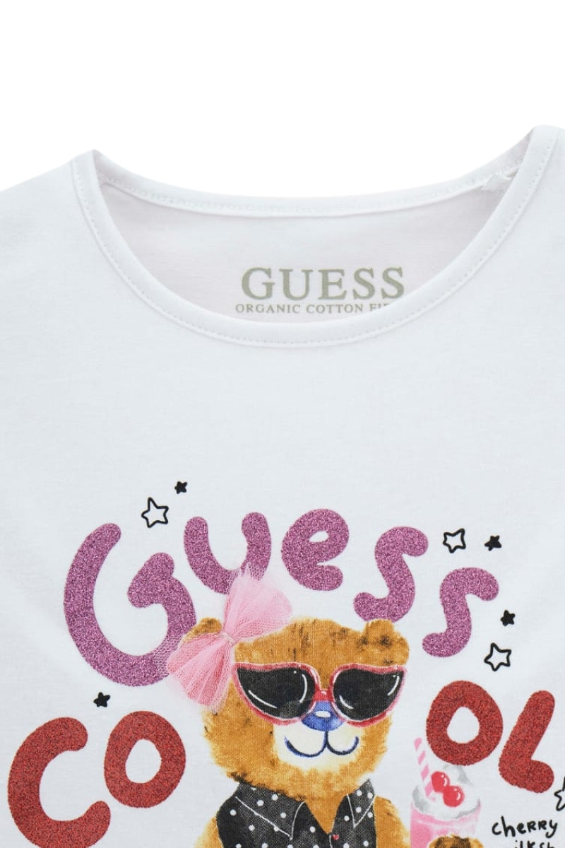 T-shirt da neonata e bambina con maxi stampa loggata con orsacchiotto e glitter K6RI03K6YW4
