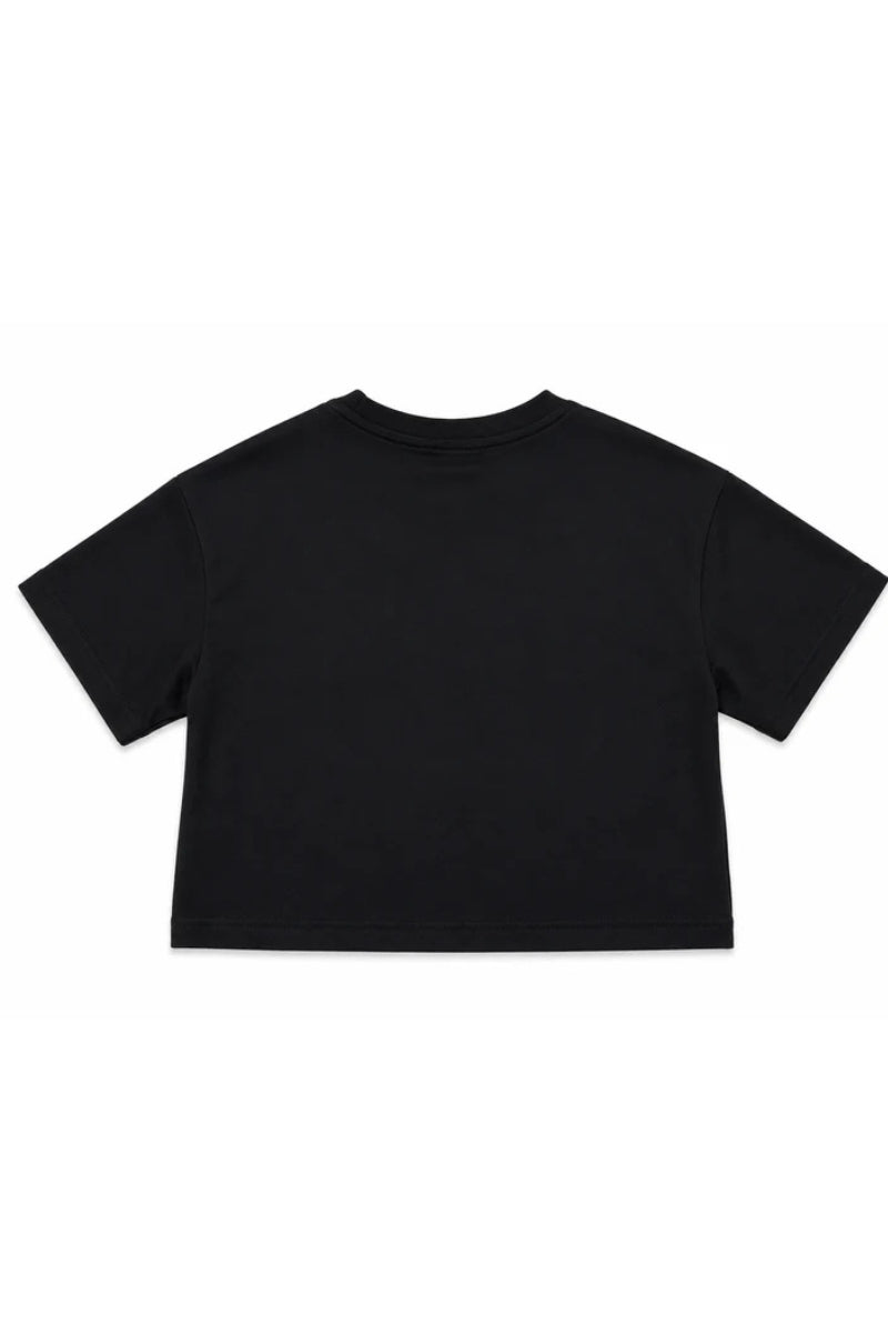 T-shirt cropped da ragazza con maxi logo monogram stampato a contrasto colore sul davanti SS26K507