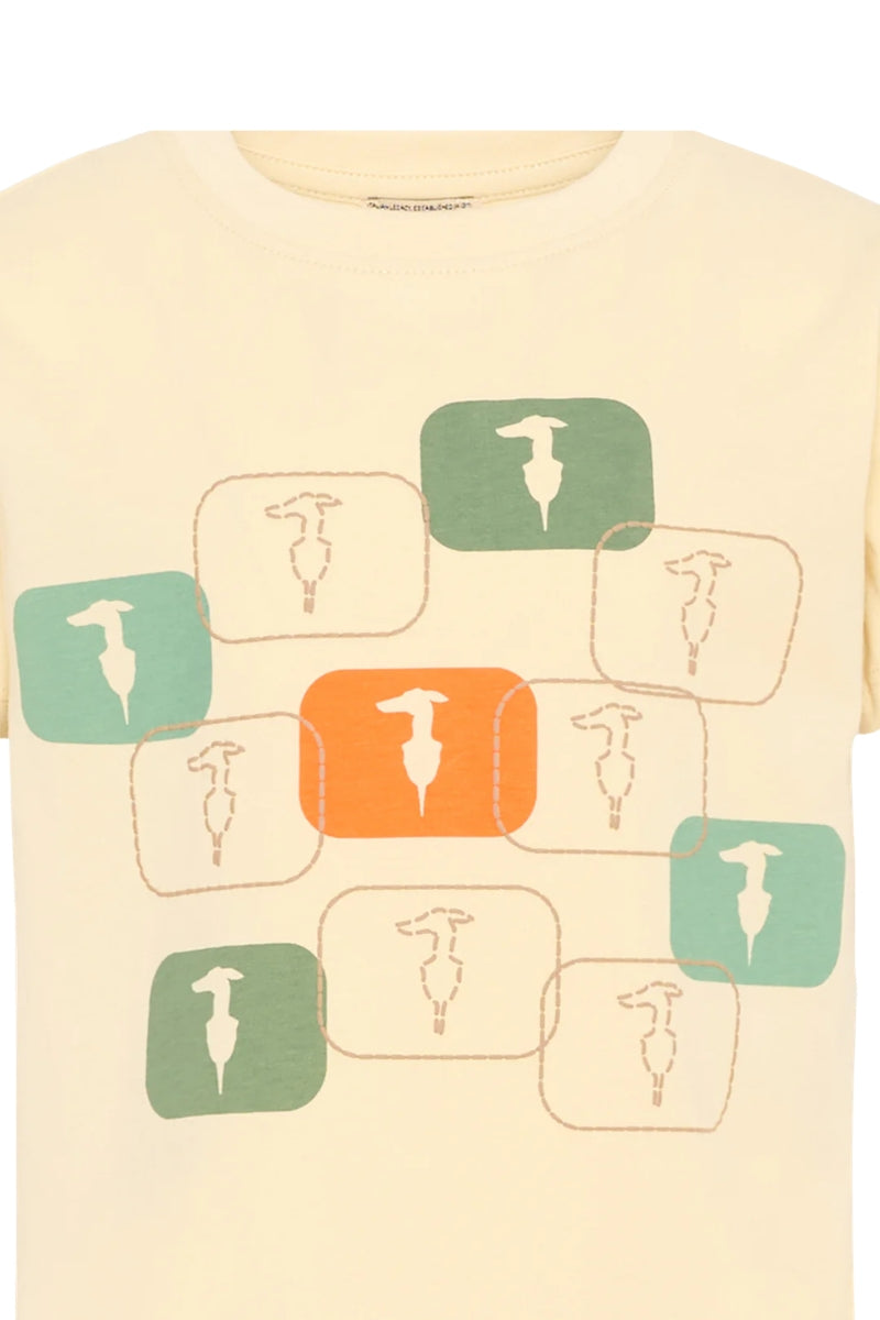 T-shirt da neonato e bambino in puro cotone con stampa forntale con riquadri multicolor TIP26047TS