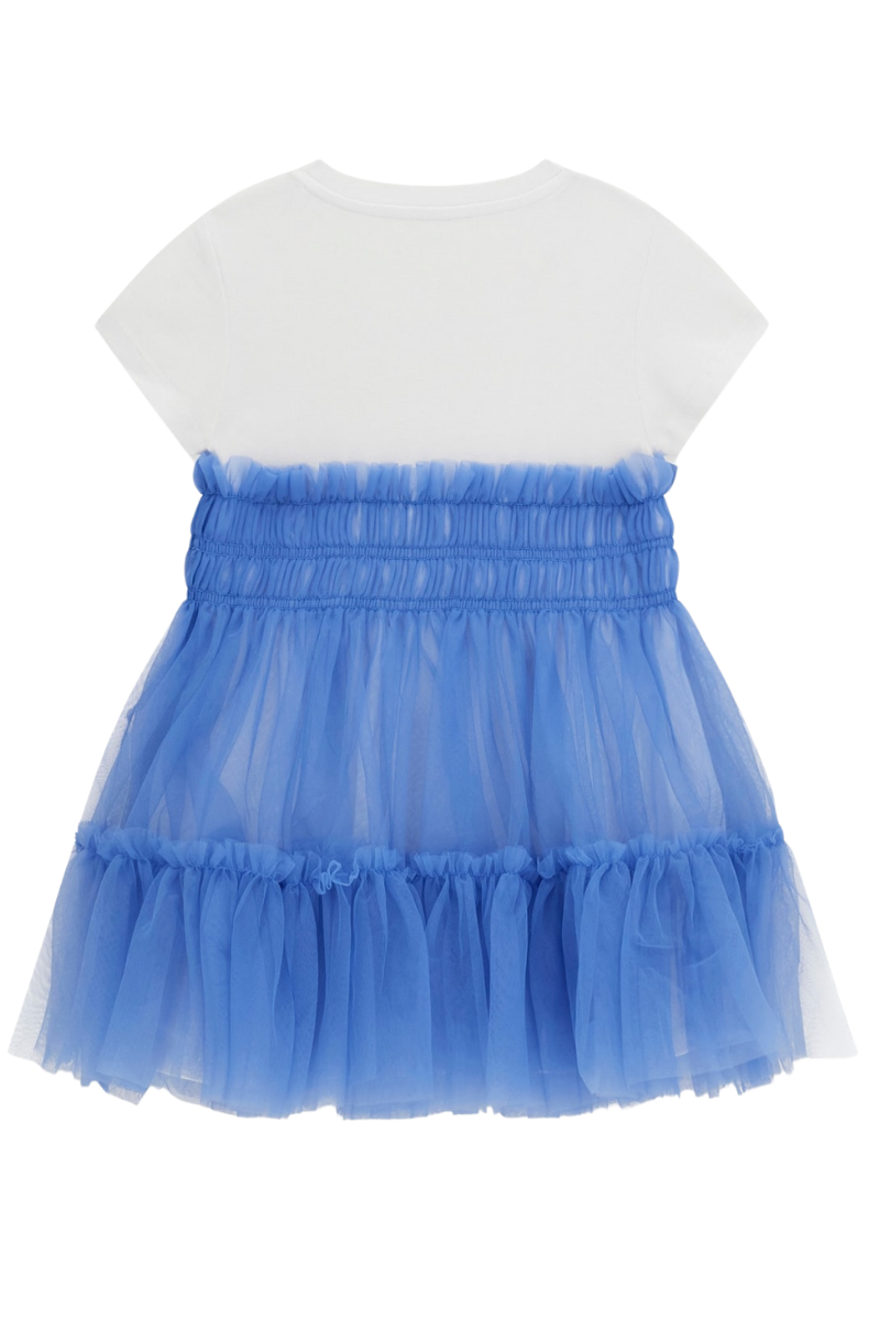 Vestito da bambina in cotone con ruches e logo lettering con strass sul davanti (6 e 7 anni) K6RK00K6YW0