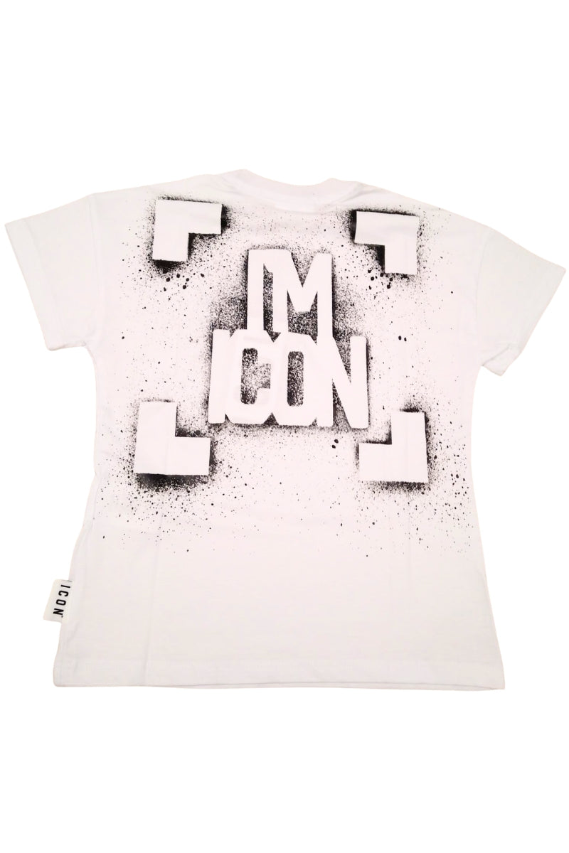 T-shirt girocollo da ragazzo con maxi stampa vernice spray "I'M ICON" sul retro IBKS001211
