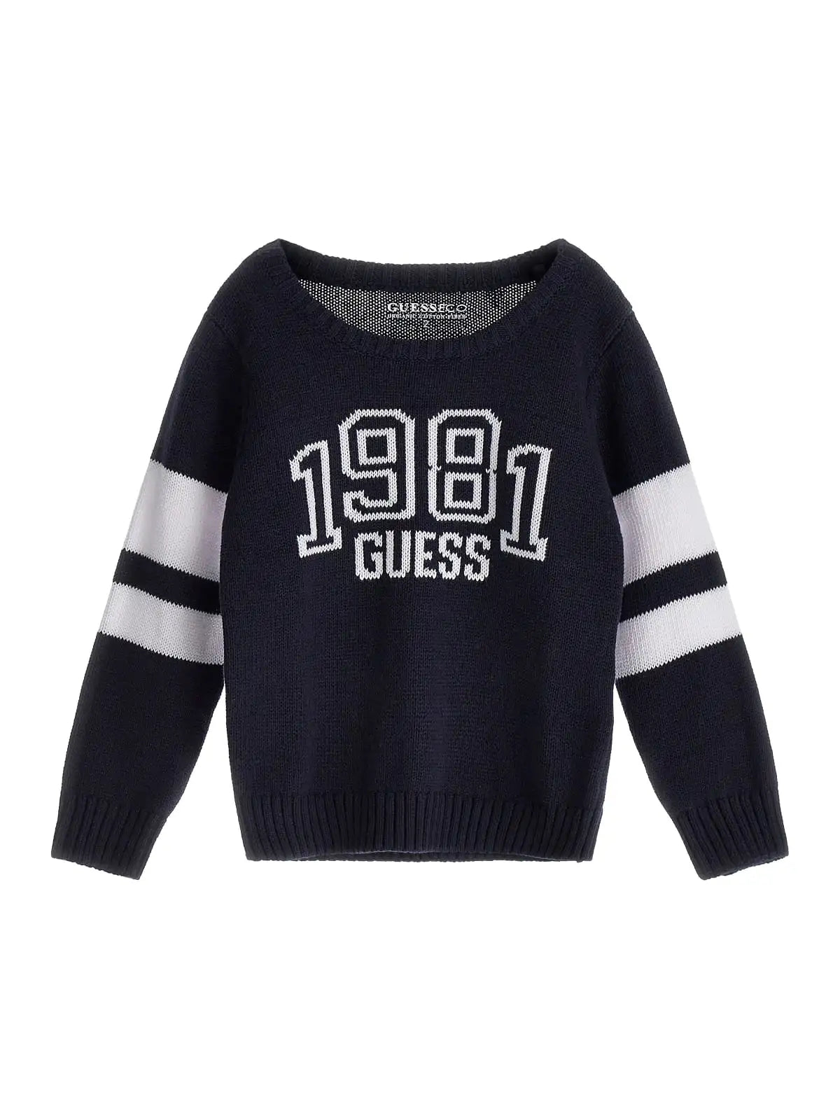 Maglione girocollo da bambino con maxi logo GUESS 1981 sul davanti
