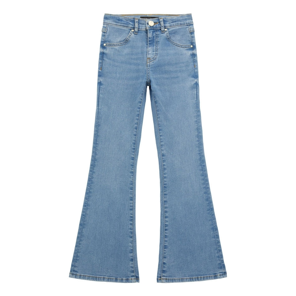 Jeans a zampa da ragazza con triangolo logato sul retro