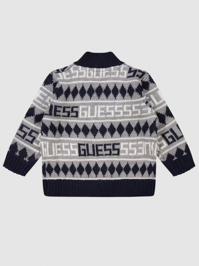 Cardigan con bottoni e fantasia con rombi