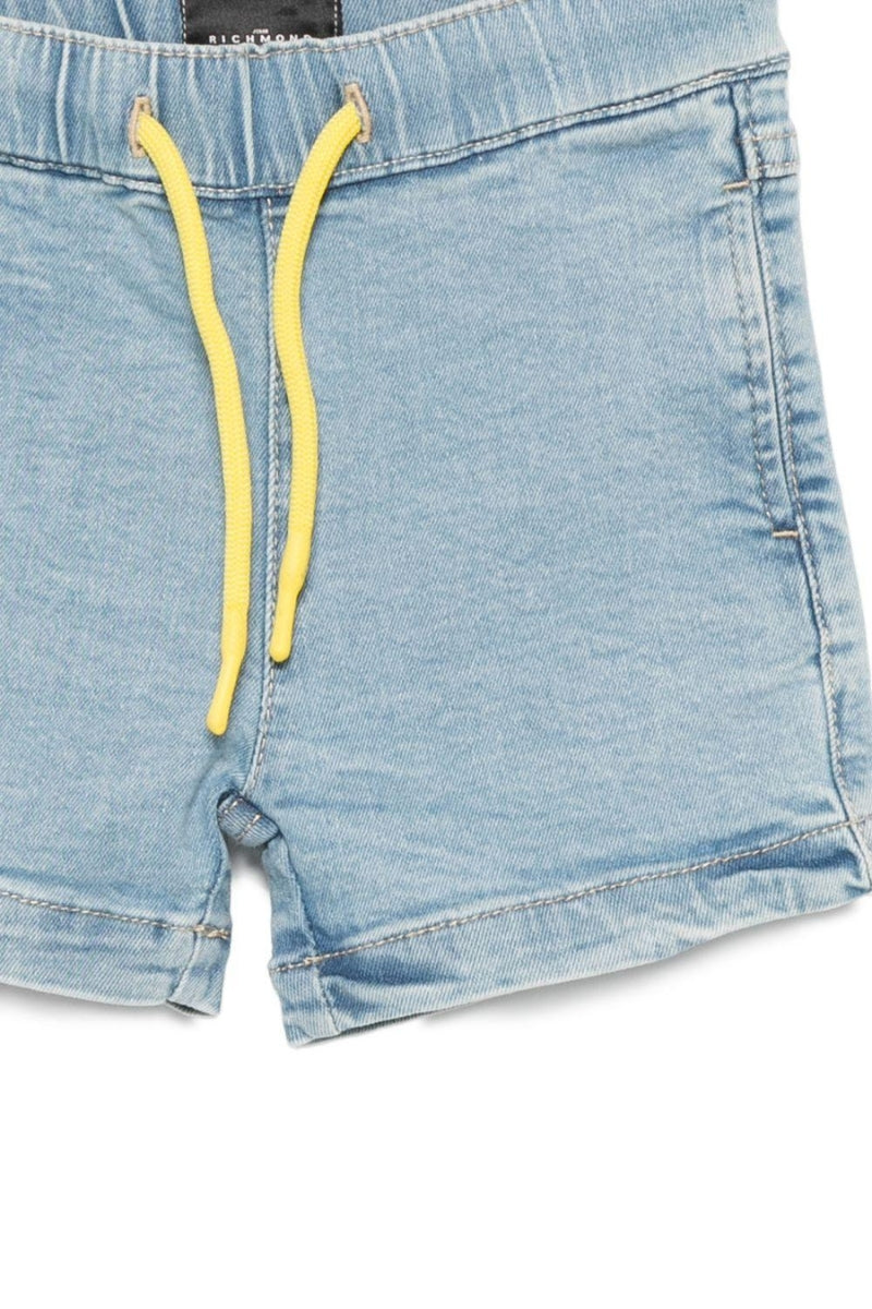 Bermuda da neonato in denim elasticizzato con maxi logo lettering stilizzato sul retro RIP26107BE