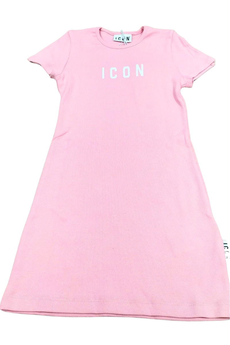 Abito da ragazza in cotone elasticizzato a costine con logo lettering IGDR001237