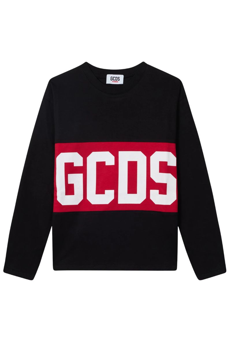Maglia girocollo da bambino e ragazzo con maxi banda loggata a contrasto colore Z0UJQC608J105