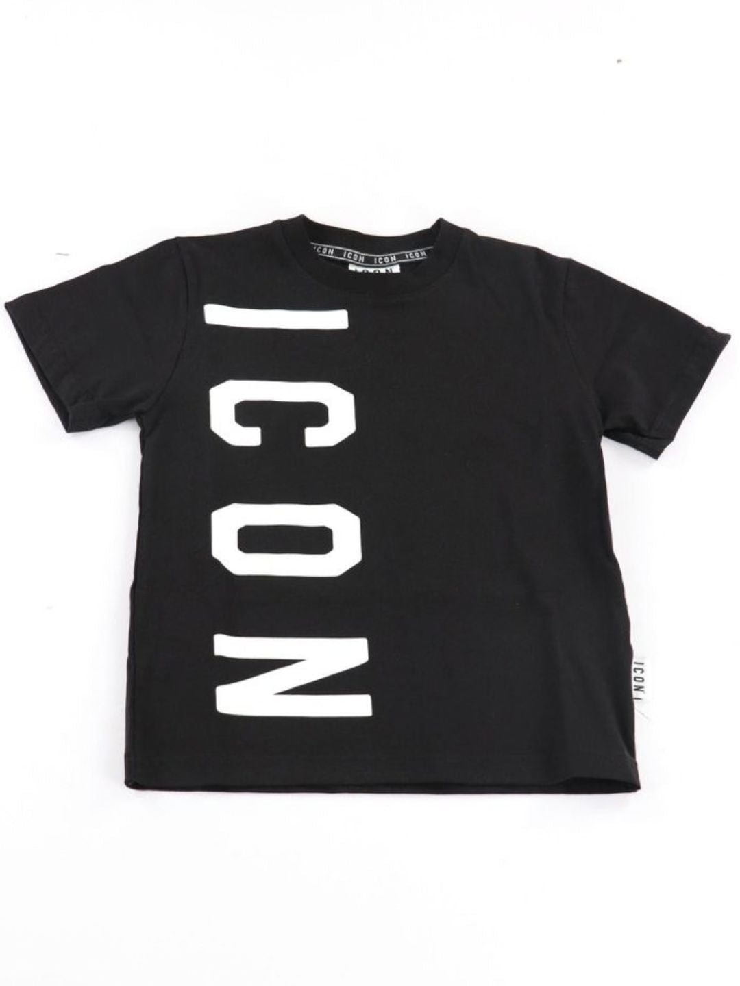 T-shirt da ragazzo in cotone con maxi logo lettering verticale a destra IBKS001361