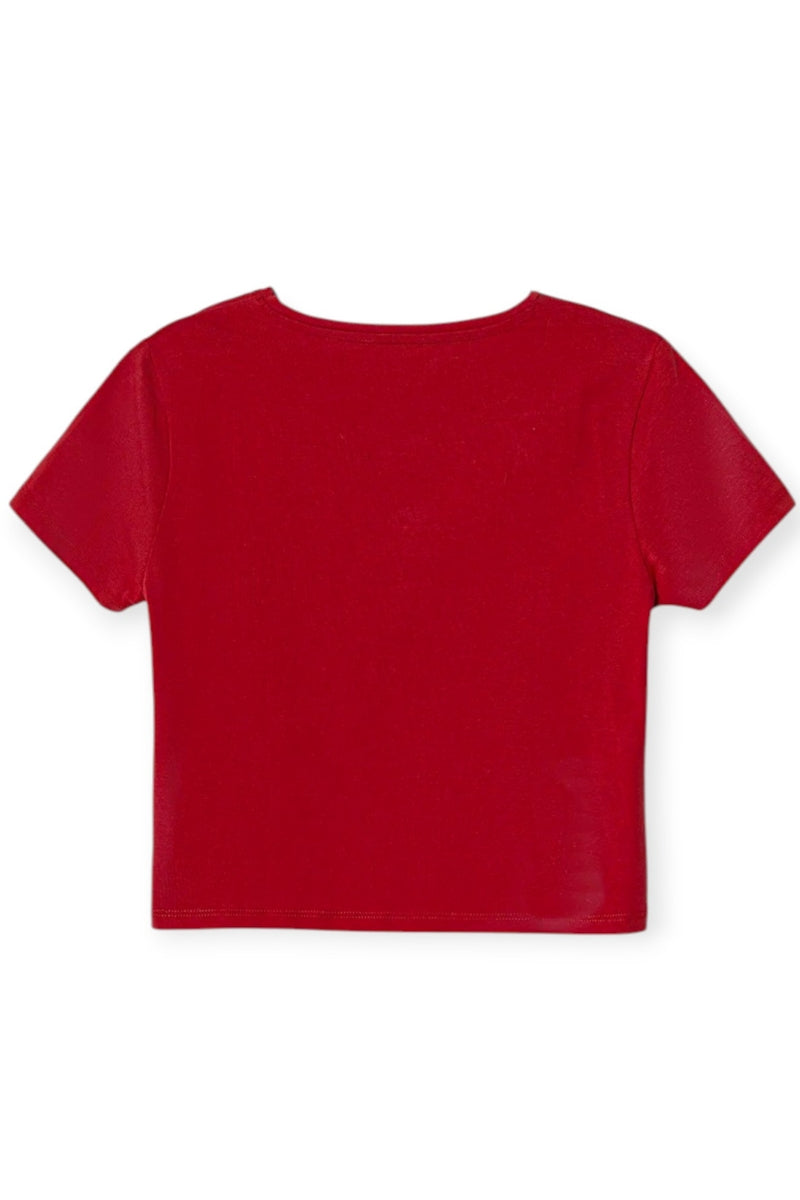 T-shirt da ragazza con decorazione laminata con logo lettering frontale in rilievo J6RI06K6YW4