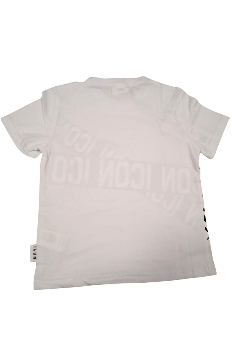 T-shirt girocollo da ragazzo con bande loggate a incrocio a contrasto colore sul davanti IBKS001002
