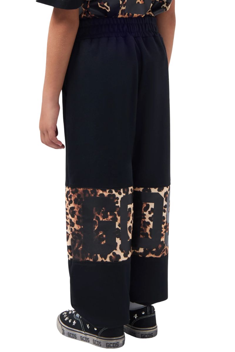Pantaloni tuta da ragazza con maxi banda loggata e leopardata Z0GJQI588F005