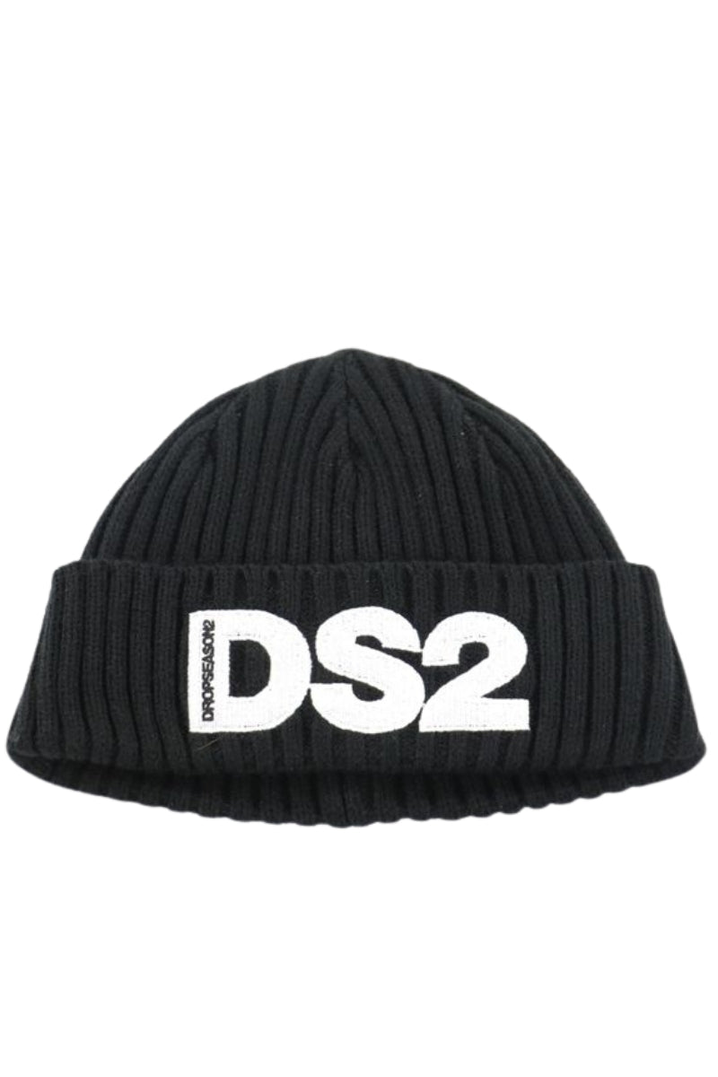 Cappello da ragazzo in maglia a coste con logo frontale a contrasto colore FW25B04