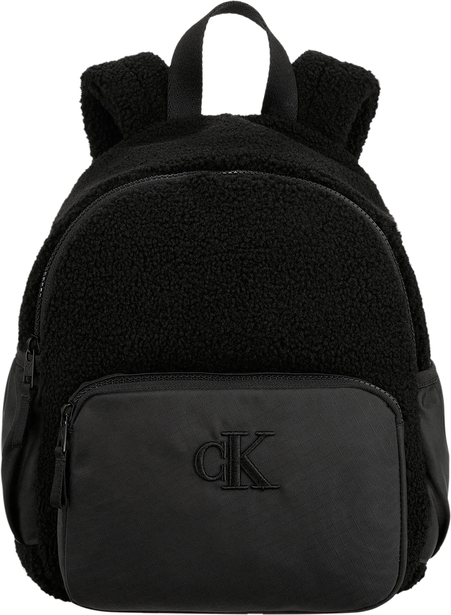 Zaino in tessuto teddy con zip e tasca esterna