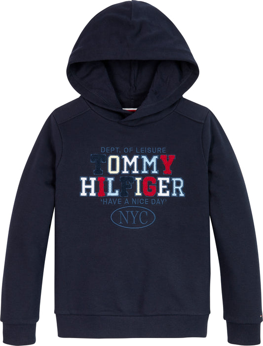 Felpa da ragazzo con cappuccio e logo lettering a contrasto