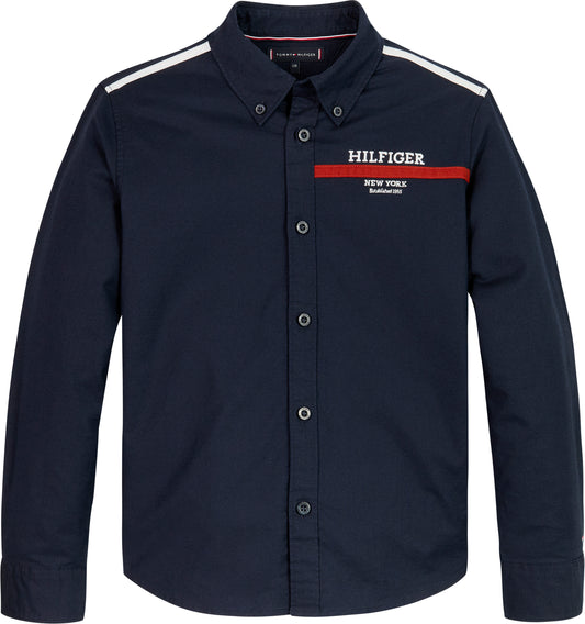 Camicia da ragazzo slim a maniche lunghe con dettagli a contrasto