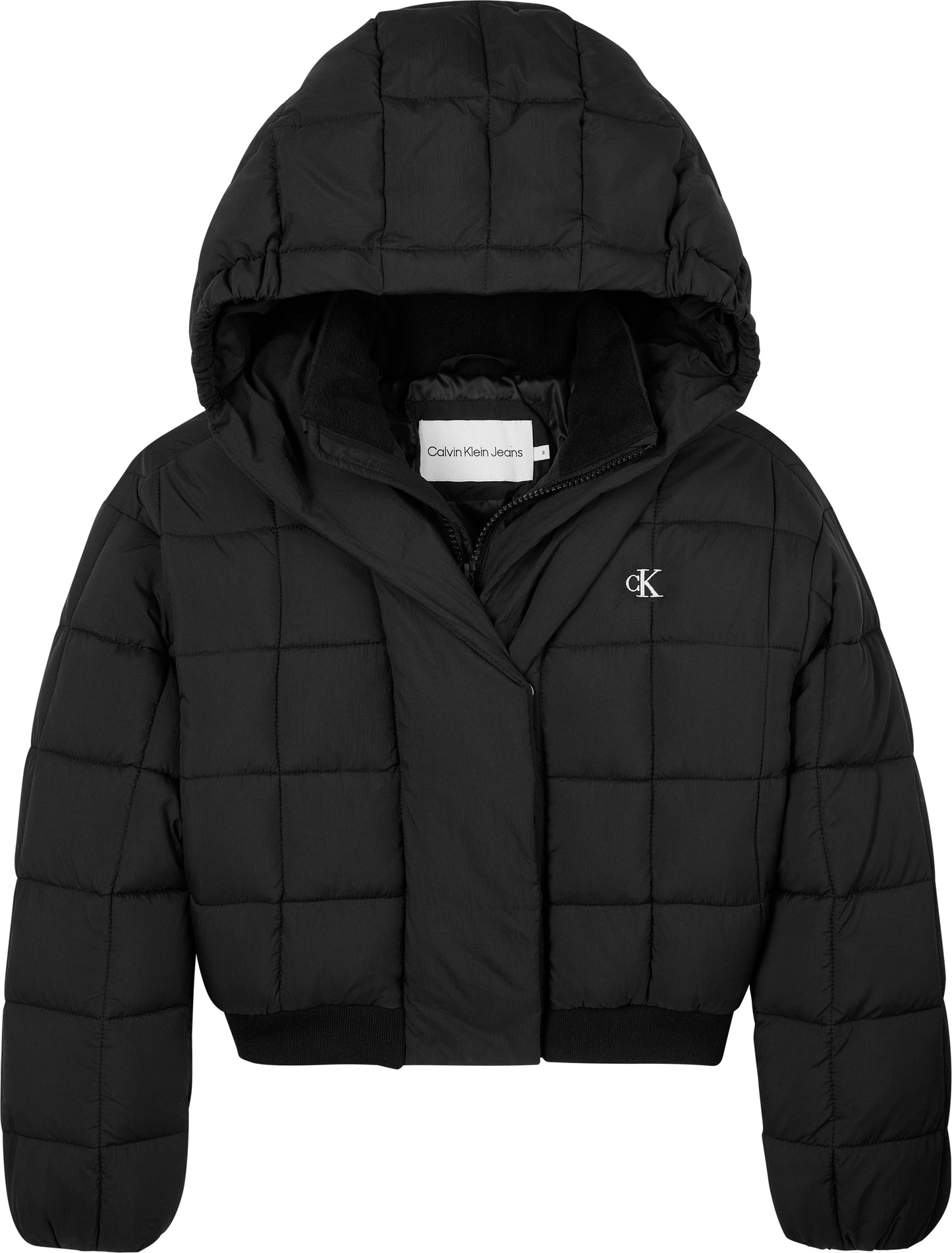 Giubbotto corto da ragazza con cappuccio trapuntato a quadri