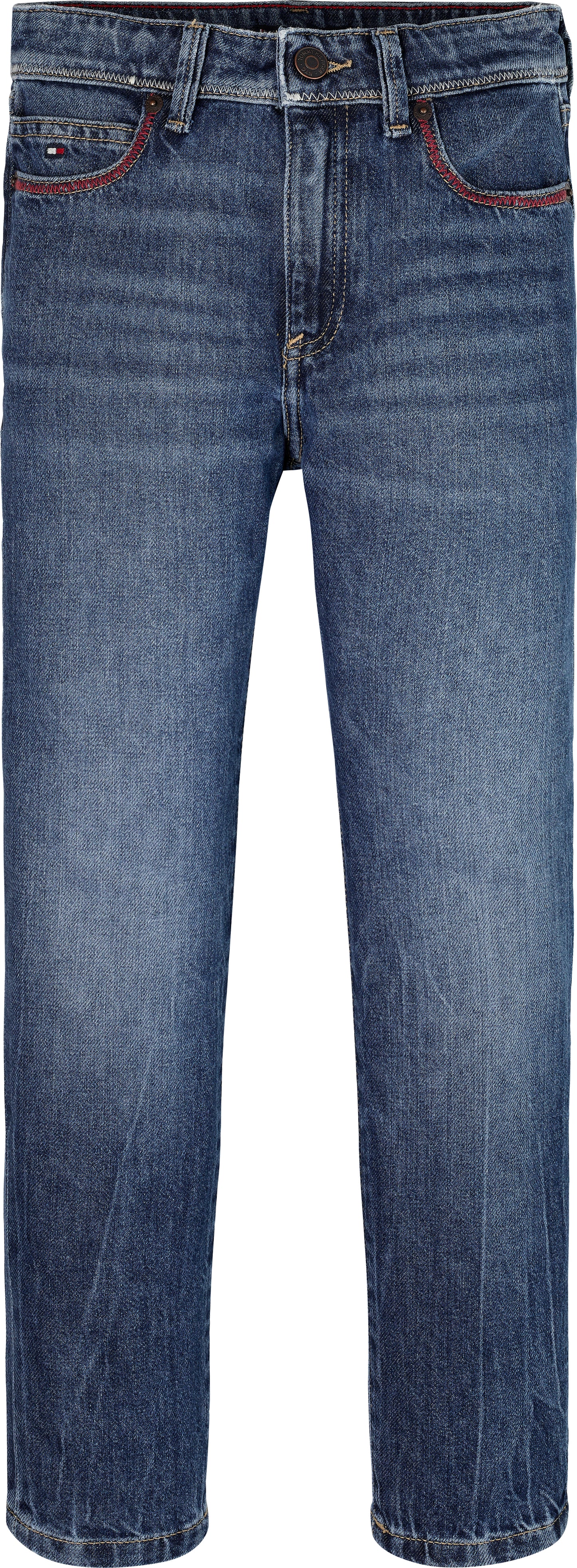 Jeans da ragazzo con taglio dritto e cuciture a contrasto sulle tasche KBOKBO90441
