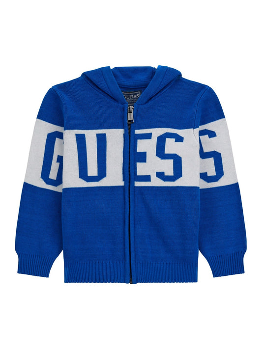 Cardigan con cappuccio, zip e maxi logo sul davanti