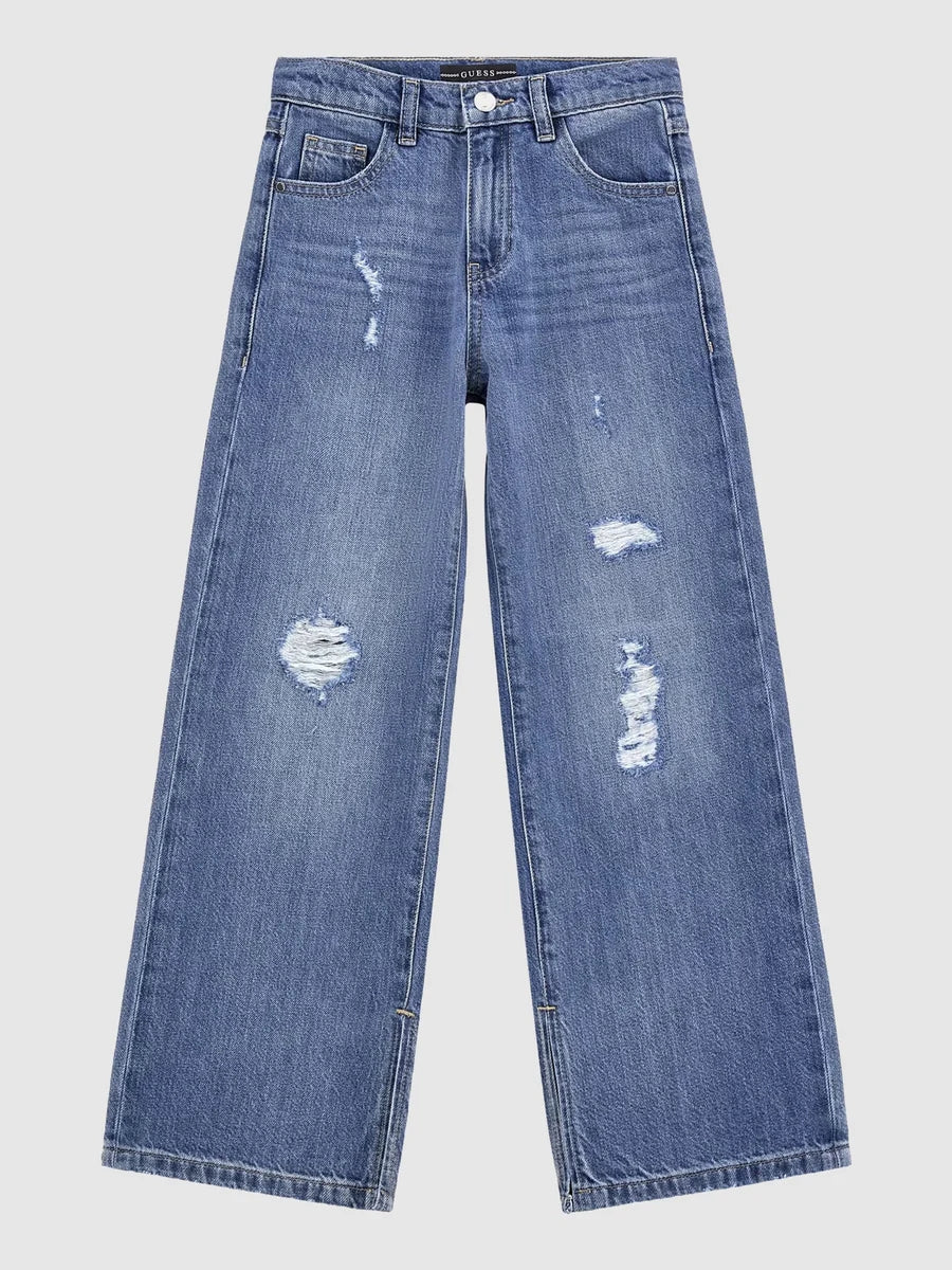 Jeans a gamba larga da ragazza con logo con strass sul retro