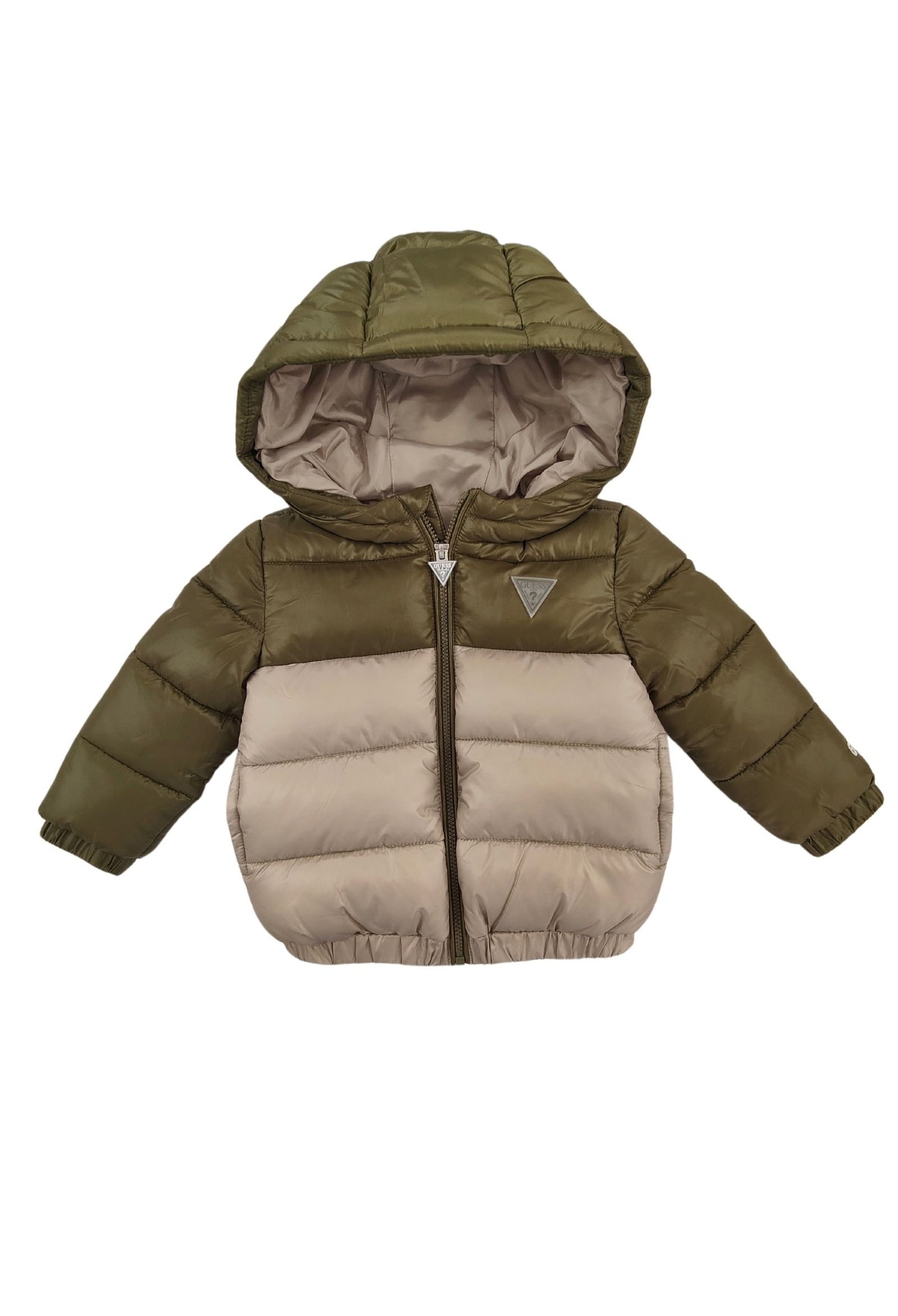 Giubbotto imbottito da bambino bicolor con cappuccio e zip integrale