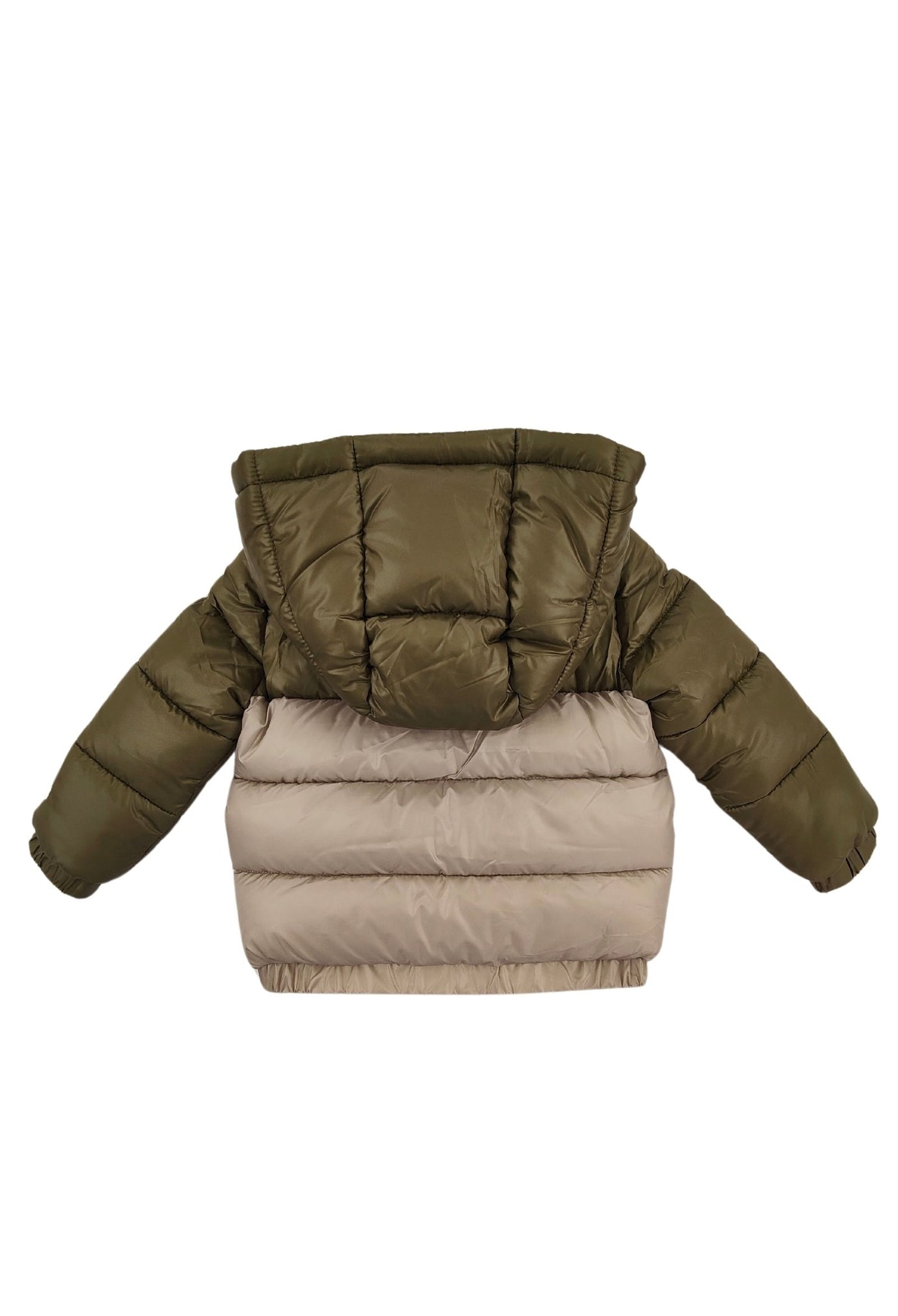 Giubbotto imbottito da bambino bicolor con cappuccio e zip integrale