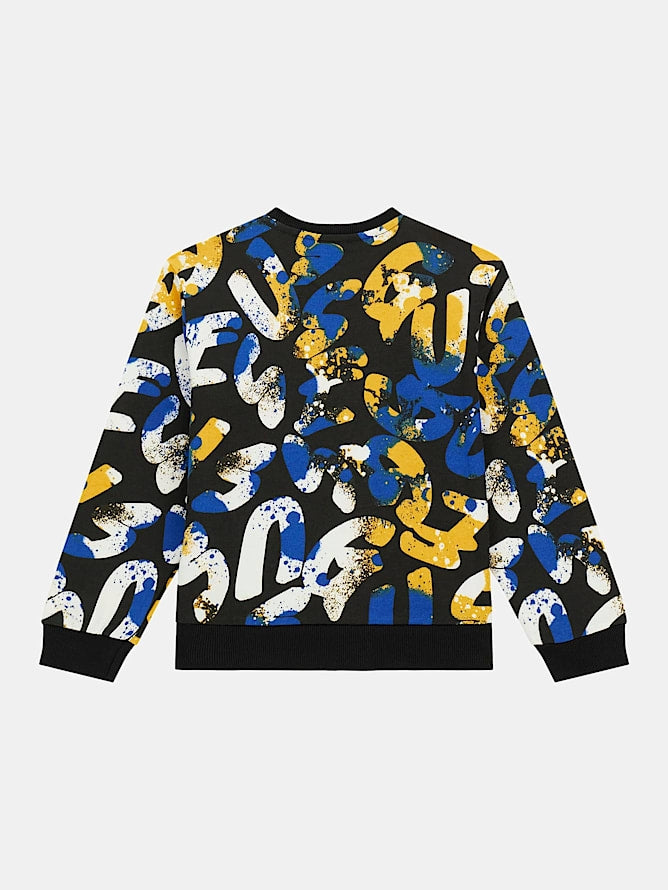 Felpa girocollo da ragazzo a fantasia con maxi triangolo logato sul davanti