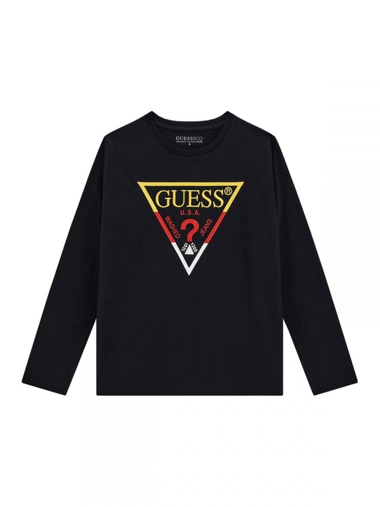 Maglia girocollo da ragazzo con triangolo logato frontale