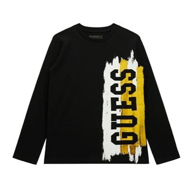 Maglia girocollo da ragazzo con stampa maxi logo lettering sul fianco