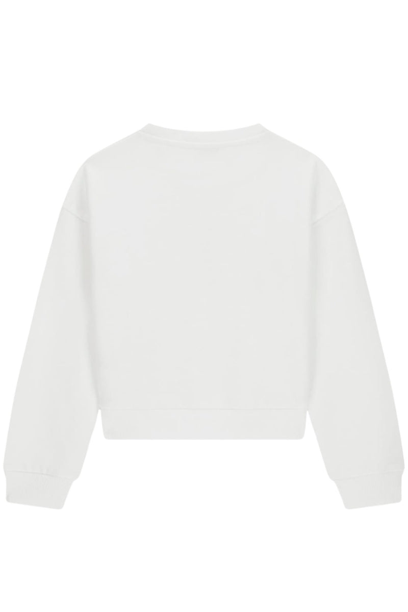 Felpa girocollo da ragazza in cotone con maxi logo lettering con strass frontale J6RQ10KAD74