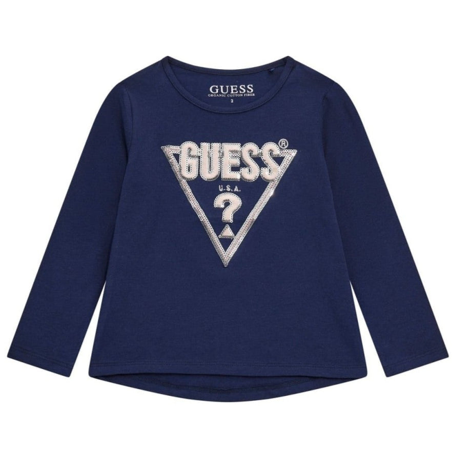 Maglia girocollo con stampa frontale logata con strass