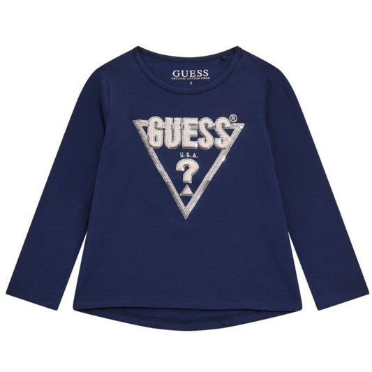 Maglia girocollo con stampa frontale logata con strass