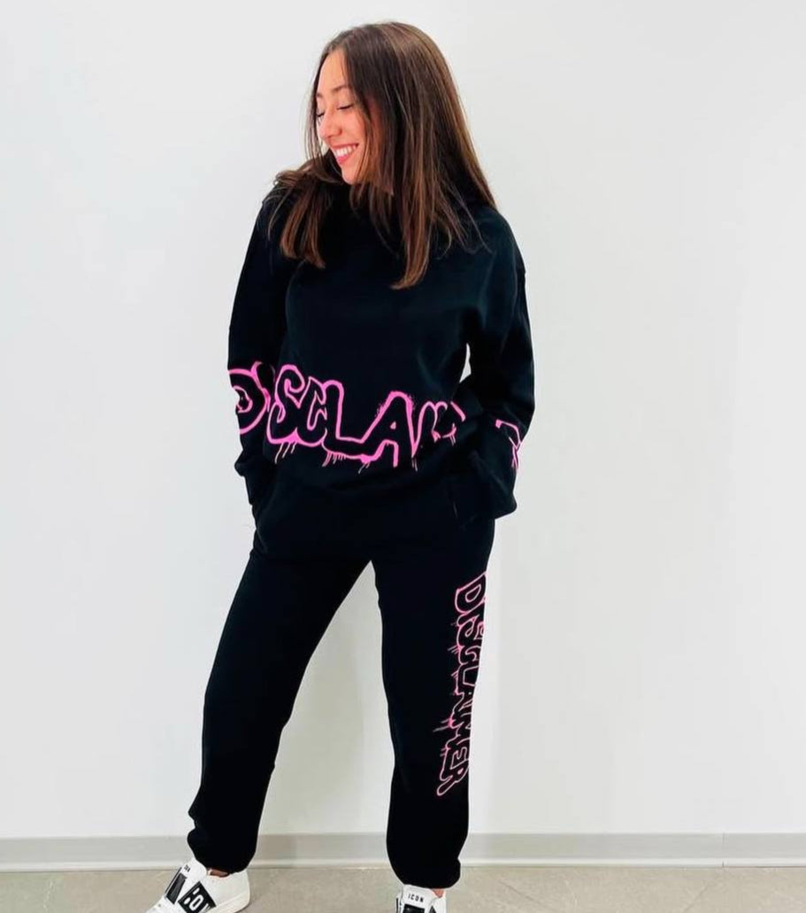 Pantaloni tuta da ragazza con cinta elastica e maxi logo a sinistra