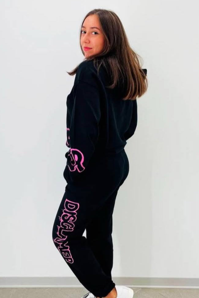 Pantaloni tuta da ragazza con cinta elastica e maxi logo a sinistra