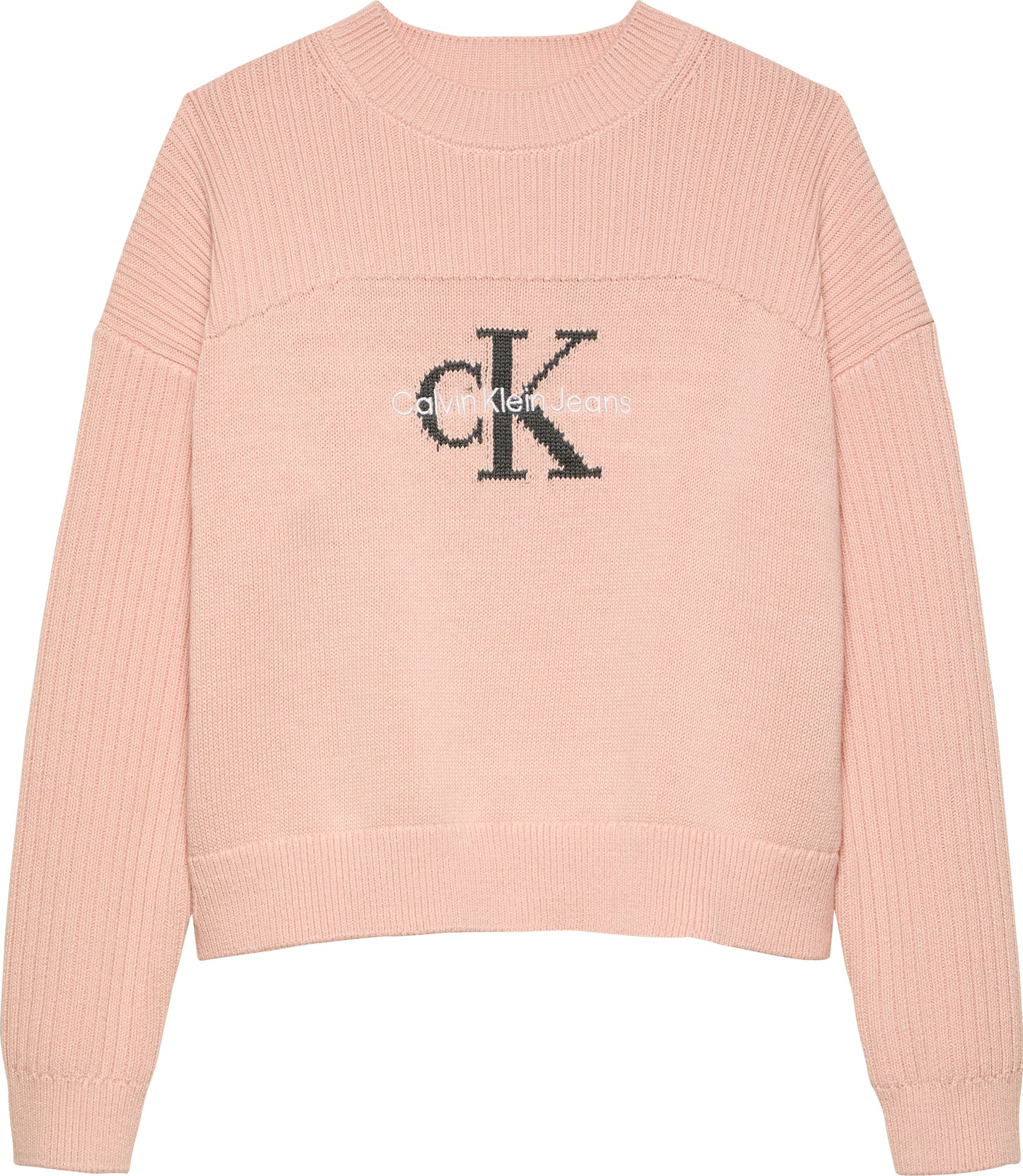 Maglione girocollo cropped con maxi logo monogram