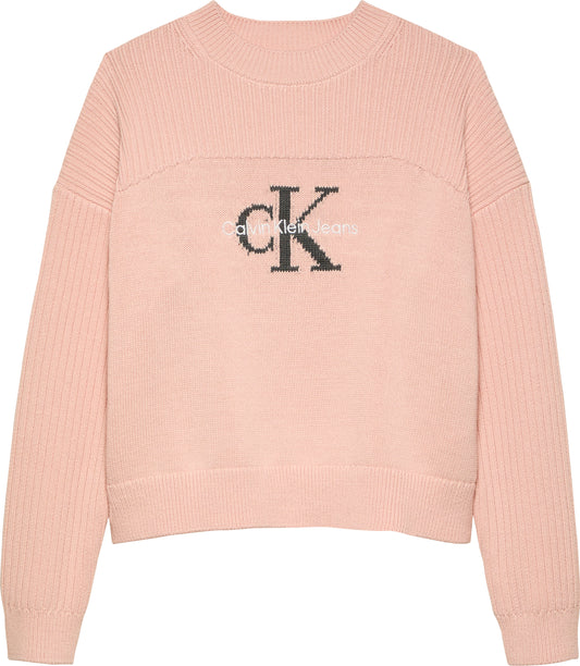 Maglione girocollo cropped con maxi logo monogram