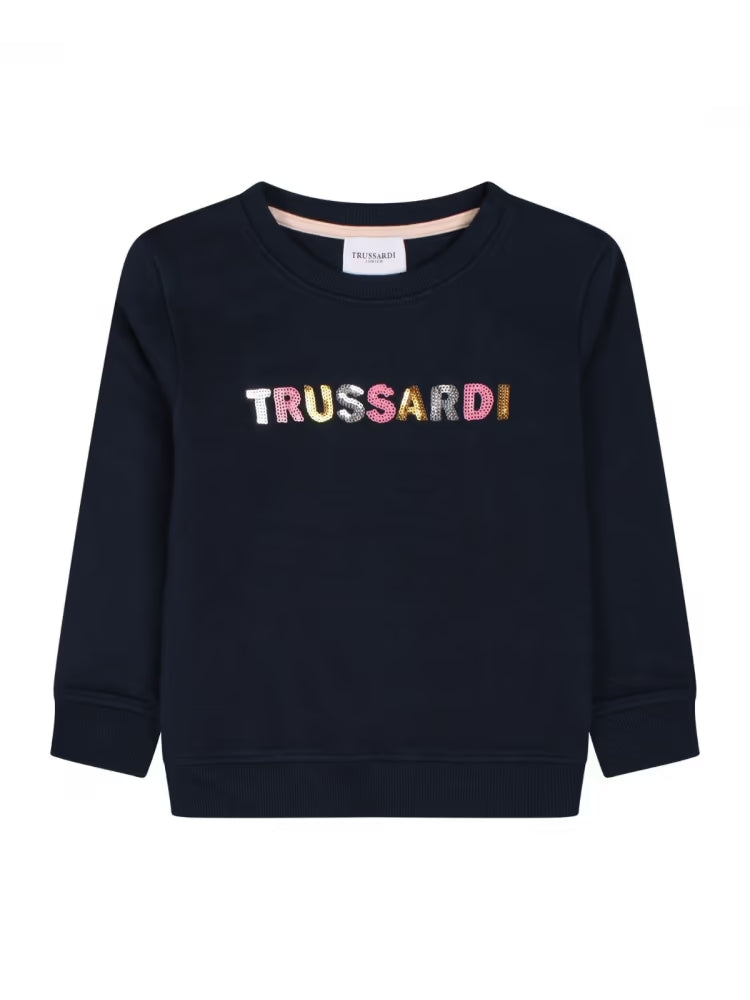 Felpa girocollo da bambina con maxi logo lettering colorato sul davanti