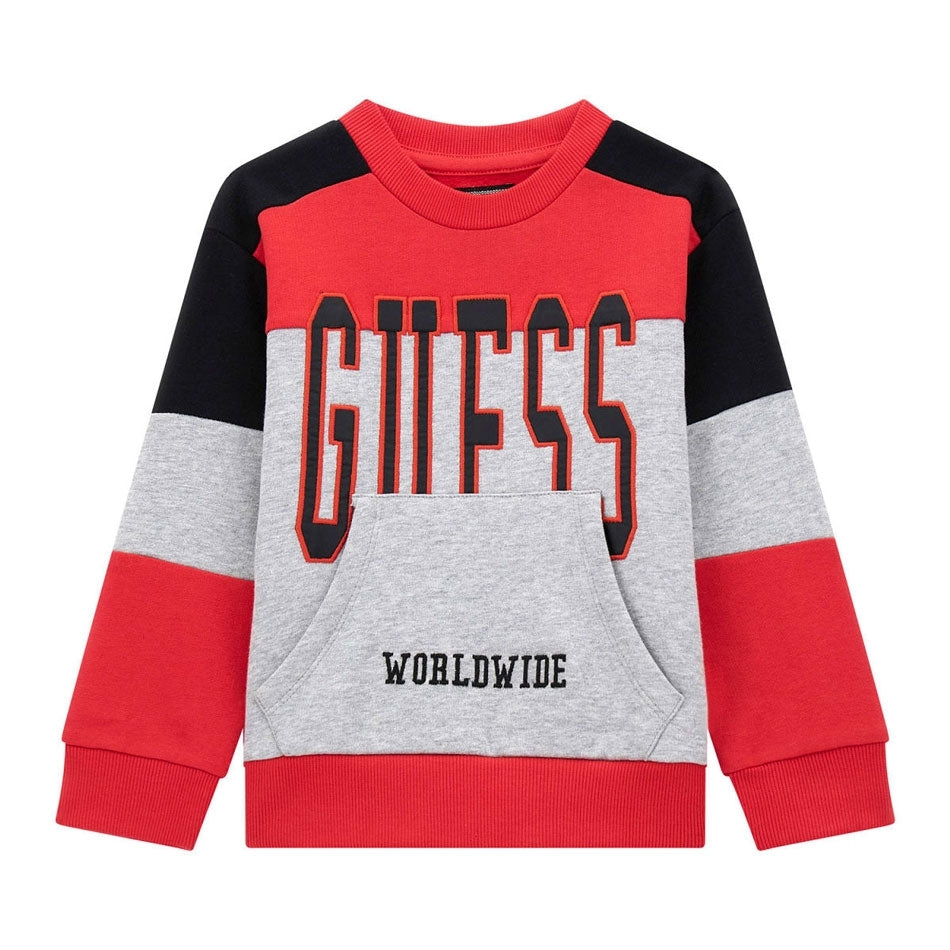 Felpa girocollo con maxi logo e tasca frontale