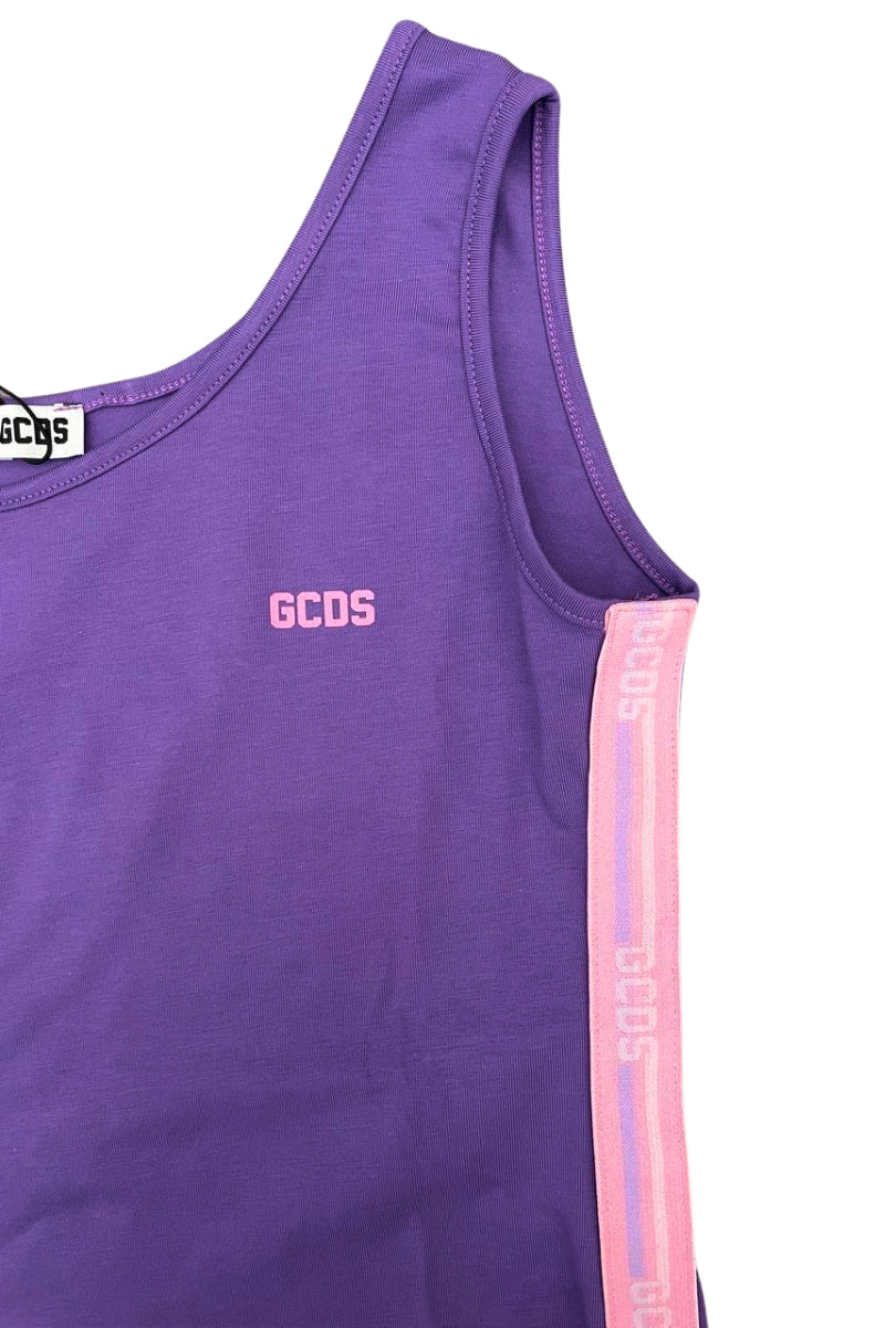 Top da ragazza con fasce laterali multi logo a contrasto colore C1GJQG556J336
