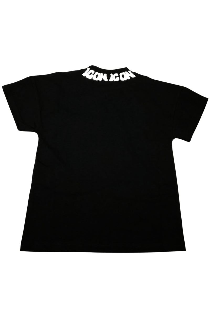 T-shirt girocollo da ragazzo con multi logo lettering a contrasto sul collo IBKS001100