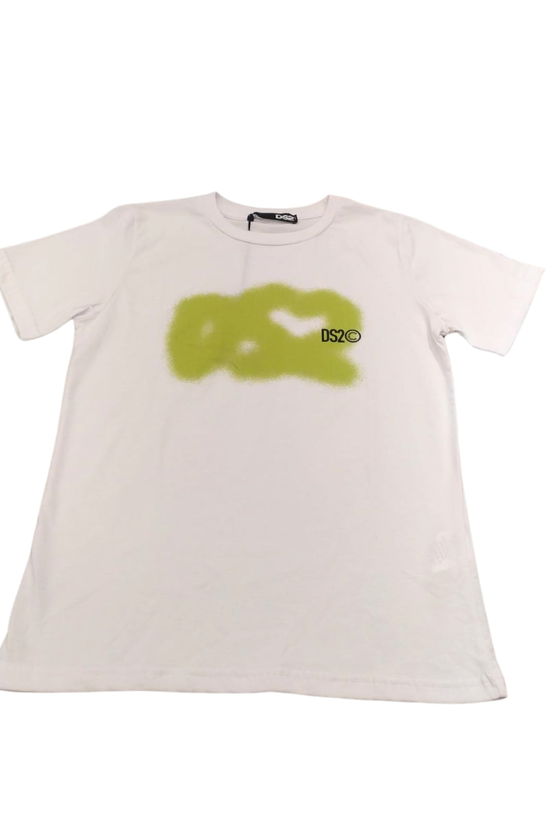 T-shirt da ragazzo in cotone con maxi logo stampato effetto spray a contrasto colore SS26K100