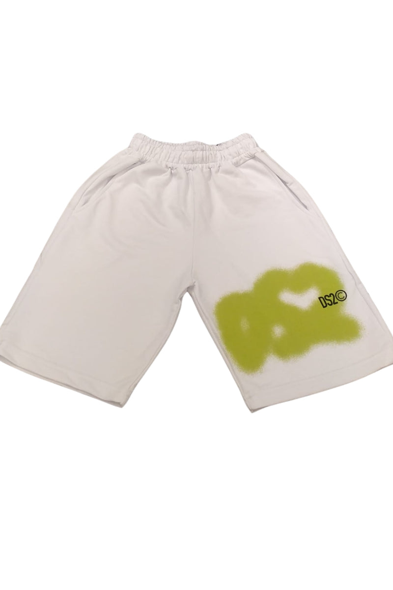 Bermuda da ragazzo in cotone con maxi logo stampato effetto spray a contrasto colore a sinistra SS26K98