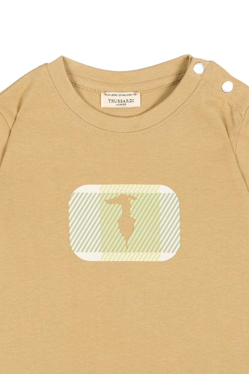 T-shirt girocollo da neonato e bambino con stampa quadri con logo a contrasto sul davanti TIP26072TS