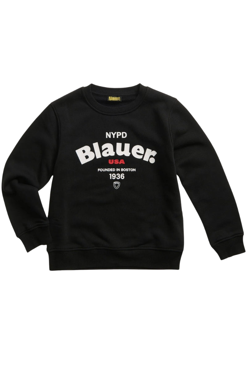 Felpa girocollo da ragazzo ASHTON NYPD con maxi logo lettering frontale 25WBLKF03490
