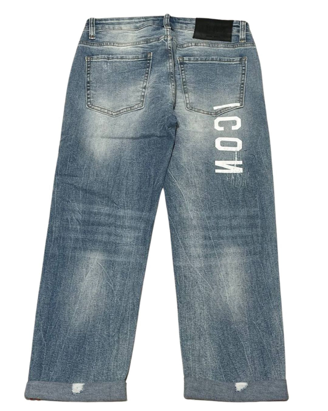 Jeans da ragazzo in denim di cotone con logo lettering sul retro IBDT00453