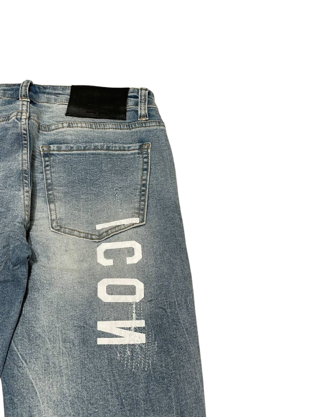 Jeans da ragazzo in denim di cotone con logo lettering sul retro IBDT00453