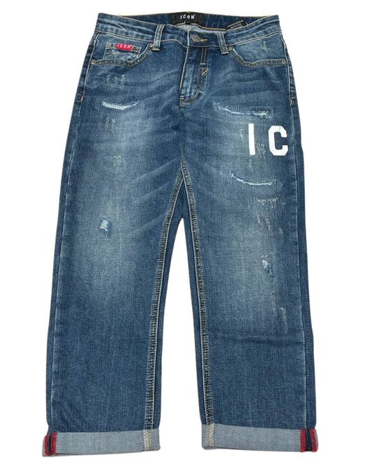 Jeans da ragazzo con logo lettering laterale sulla parte sinistra IBDT00454