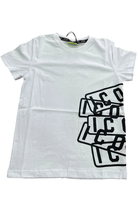 T-shirt da ragazzo girocollo con multi logo lettering laterale IBKS00526