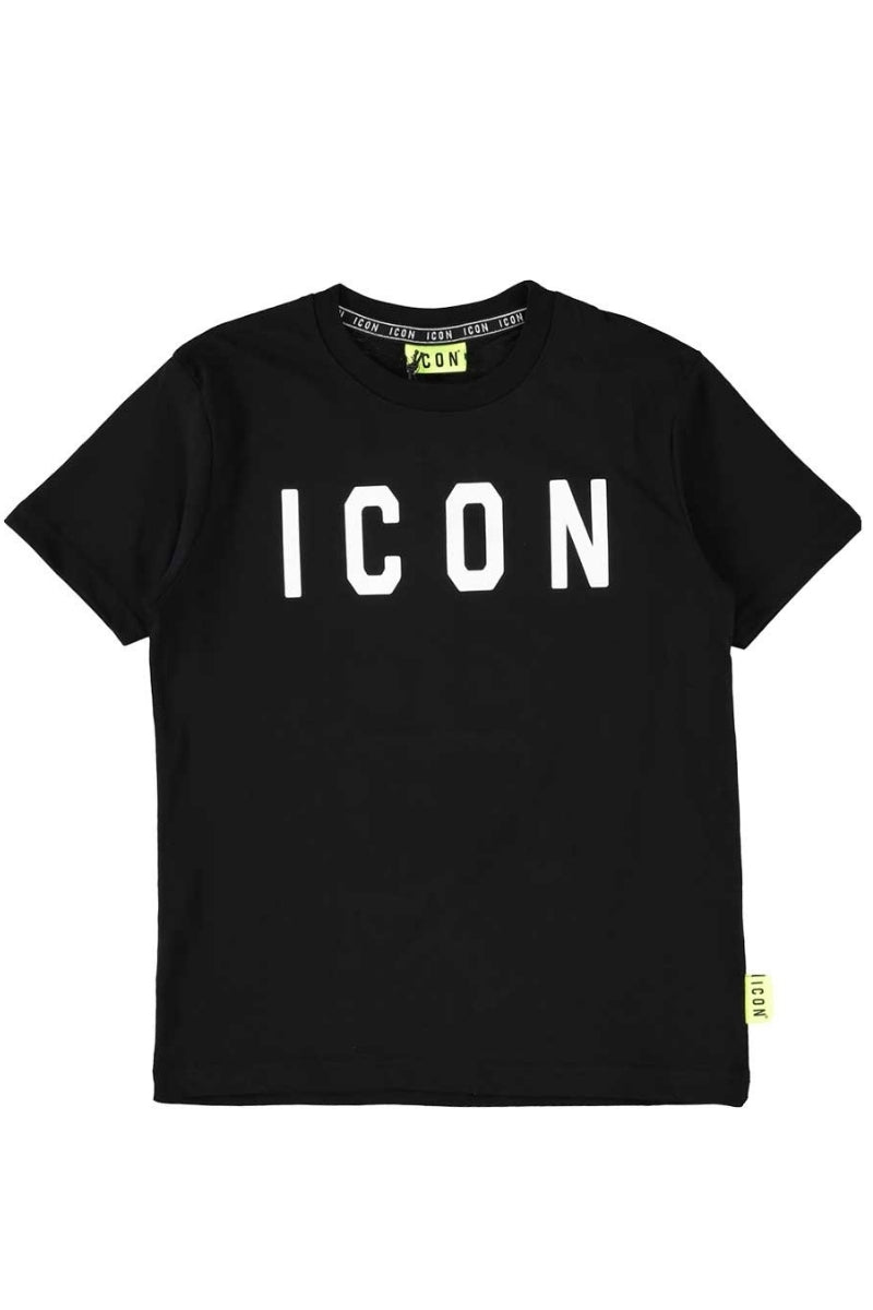 T-shirt girocollo da ragazzo modello slim con logo lettering frontale IBKS00489