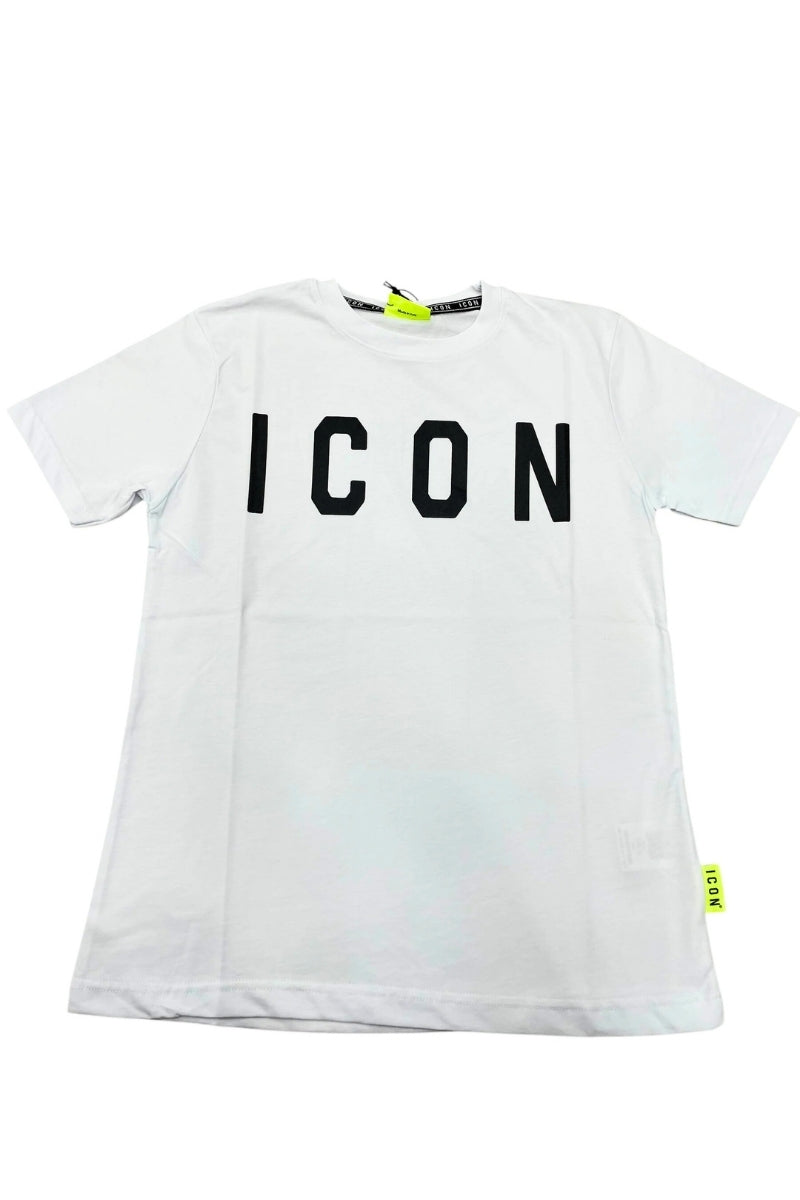 T-shirt girocollo da ragazzo modello slim con logo lettering frontale IBKS00489