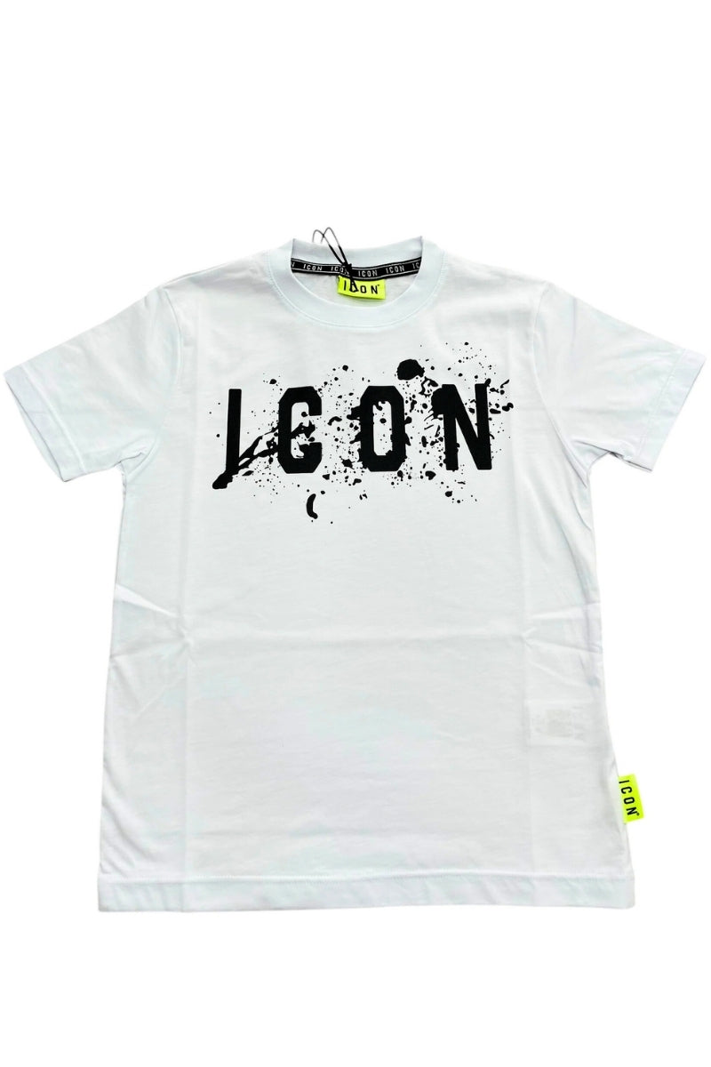 T-shirt girocollo da ragazzo con stampa con logo lettering e schizzi IBKS00520